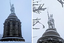 Das Hermannsdenkmal erscheint in weißer Pracht: Der erste Schnee ist in Lippe gefallen. - Landesverband Lippe