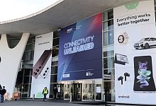 Eingang der Mobilfunk-Messe &laquo;Mobile World Congress&raquo; in Barcelona. - Andrej Sokolow/dpa