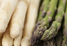 Frischer, grüner und weißer Spargel, Nahaufnahme - picture alliance / imageBROKER