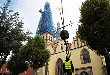 St. Nicolai Hahn, Kugel und Kreuez kommen wieder auf den Turm - Katrin Kantelberg