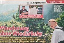 Die Zeitschrift &bdquo;Auf einen Blick" berichtet &uuml;ber den Vermisstenfall von Uwe S., der von einer Trekking-Tour nicht mehr ins Hotel zur&uuml;ckgekehrt ist. - Quelle: Auf einen Blick