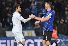 28.01.2020, Fussball GER, Saison 2019 2020, 2. Bundesliga, 19. Spieltag, Arminia Bielefeld - VfL Bochum, Jubel Torwart - 1 - imago images/Team 2