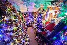 Familie schm&uuml;ckt Haus mit 600 Weihnachtsb&auml;umen - Julian Stratenschulte/dpa