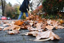 Laub wird von einem Gehweg gefegt - Arne Dedert/dpa/dpa-tmn