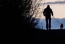 Jemand geht in der D&auml;mmerung mit einem Hund spazieren. - Julian Stratenschulte/dpa