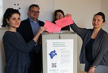 Das &bdquo;Team Wahlen" macht mit: (von links) Diana Elmas, Peer Reese (Leiter), Sarah Neumann-Dziki und G&ouml;zde Kaya (Team Wahlen)  suchen noch engagierte Wahlhelferinnen und Wahlhelfer. - Stadt Detmold