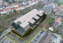 So könnte es aussehen: Das neue Parkhaus am Lustgarten, das zu einem Multi-Modal-Hub werden soll. - Grafik: Stadt Detmold