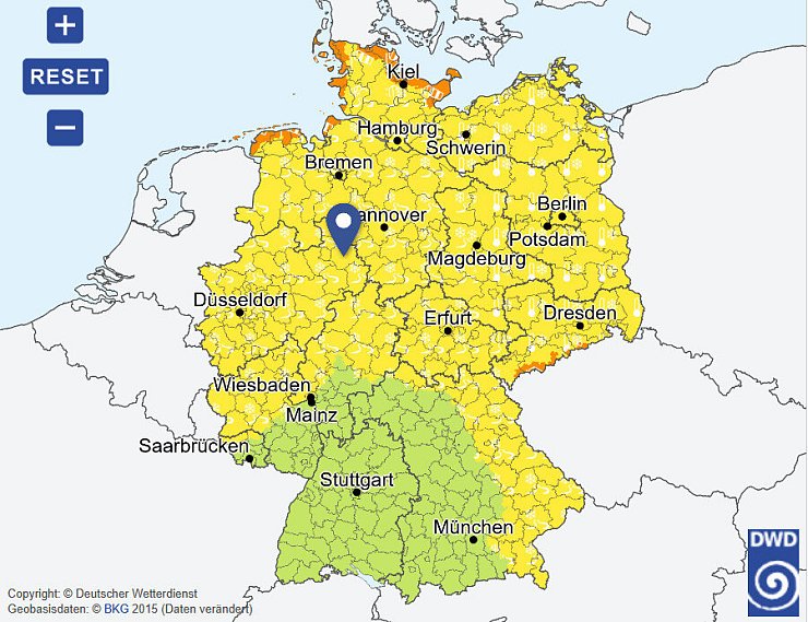 Wetterwarnung für den Kreis Lippe - © Screenshot: Deutscher Wetterdienst (DWD)