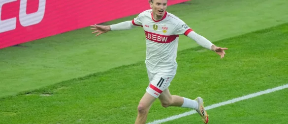 Nick Woltemade weckt mit seiner starken Saison Interesse - er traf auch im Endspiel des DFB-Pokals für den VfB. - © Sören Stache/dpa
