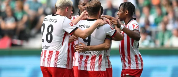 Jubel beim SC Freiburg: In Bremen gelang den Bremern der zweite Saisonsieg. - © Carmen Jaspersen/dpa