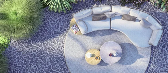Wie aus einem Guss: Das Outdoorsofa von Zebra fügt sich mit dem Teppich und den beiden Tischen elegant als Einheit zusammen. - © Zebra Group/dpa-tmn