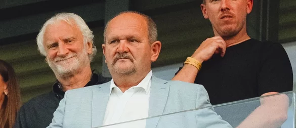 Beim EM-Finale der deutschen U21-Junioren waren Bundestrainer Julian Nagelsmann (r) und DFB-Sportdirektor Rudi Völler (l) vor Ort in der Slowakei. - © Robert Nemeti/dpa