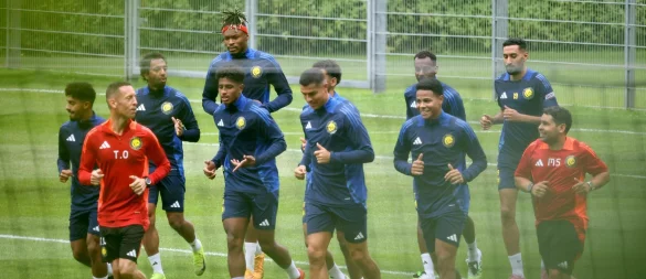 Cristiano Ronaldo (Mitte) sorgt mit dem Trainingslager seines Clubs Al-Nassr in Saalfelden für Aufregung. - © Franz Neumayr/APA/dpa