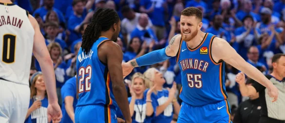 Im entscheidenden siebten Spiel dominierten die Oklahoma City Thunder um Hartenstein die Denver Nuggets. - © Kyle Phillips/AP/dpa