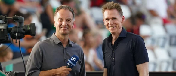 Ex-Zehnkämpfer Frank Busemann (r) ist bei der Leichtathletik-WM in Tokio wieder als ARD-Experte dabei. - © Marcus Brandt/dpa