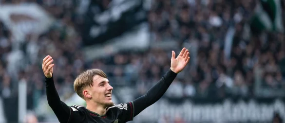 Für den FC Bayern jubelte Lennart Karl schon. Jetzt ist er ein DFB-Kandidat. (Archivbild). - © Marius Becker/dpa