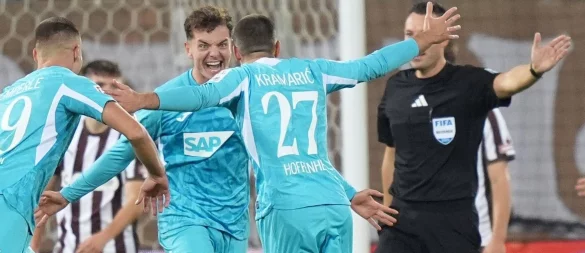 Andrej Kramaric (vorne, 1899 Hoffenheim) jubelt nach seinem Treffer zum 2:0. - © Marcus Brandt/dpa