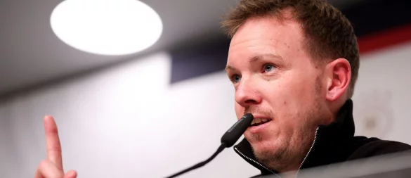 Julian Nagelsmann spricht nach dem 6:0 gegen die Slowakei. - © Christian Charisius/dpa