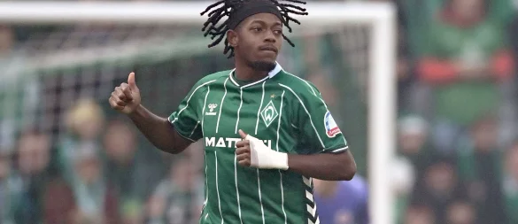 Samuel Mbangula brachte Werder gegen den FC St. Pauli früh in Führung, - © Carmen Jaspersen/dpa
