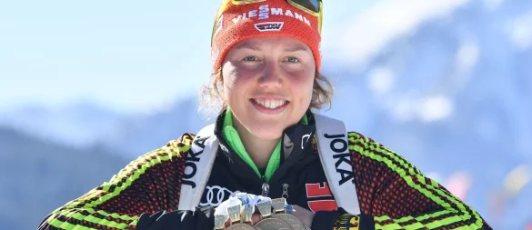 Biathletin Laura Dahlmeier schaffte bei der WM 2017 Historisches. - © picture alliance / Martin Schutt/dpa-Zentralbild/dpa