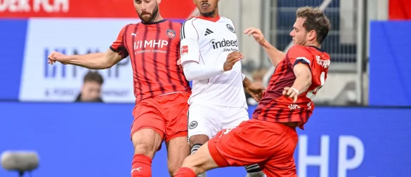 Die Heidenheimer Defensive um Tim Siersleben hatte viel zu tun. - © Harry Langer/dpa