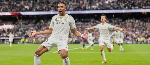 Kylian Mbappé brachte Real Madrid gegen Barcelona in Führung. - © Bernat Armangue/AP/dpa