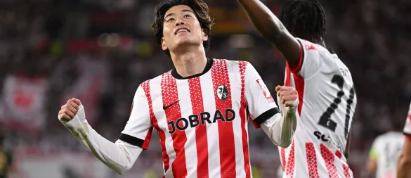 Yuito Suzuki war nach einer Ecke für Freiburg erfolgreich. - © Harry Langer/dpa