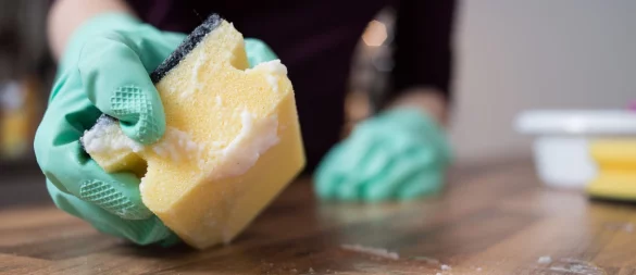 Feuchte Schwämme sollte man regelmäßig austauschen oder besser gleich dünne Putzlappen oder Küchenpapier verwenden, wenn etwas verschüttet wurde. - © Franziska Gabbert/dpa-tmn