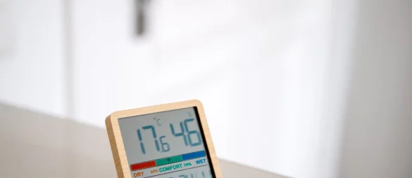 Mit einem Hygrometer lässt sich die Luftfeuchtigkeit messen. Vor Wänden und Co. sollte sie nicht zu lange über 50 Prozent liegen. - © Zacharie Scheurer/dpa-tmn