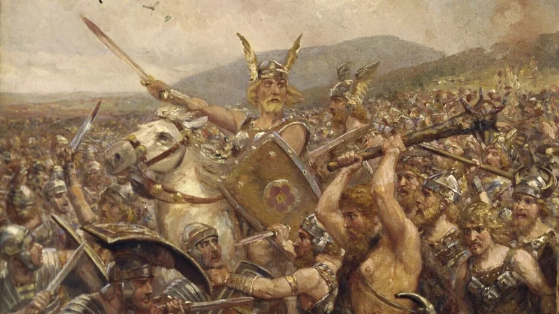 Ausschnitt einer symbolisch aufgeladene Darstellung der Varusschlacht von Otto Albert Koch (1909). - &copy; Lippisches Landesmuseum