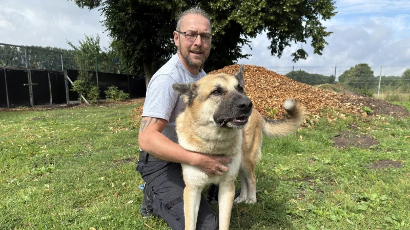 Tierheim-Vorstand Bj&ouml;rn Schakat mit Hund "Buddy". - &copy; Sven Kienscherf