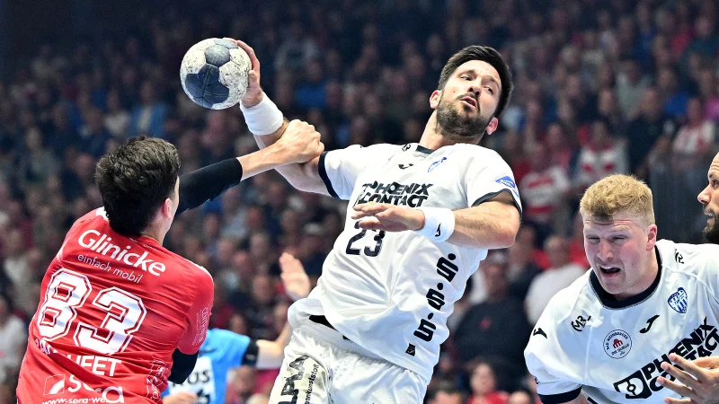 Tim Suton und Lukas Hutecek stressten Ian Barrufet und seine Melsunger Mitspieler gewaltig. - © Mathias M. Lehmann