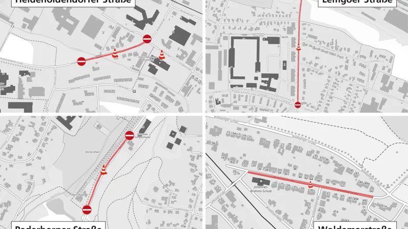 Vier Baustellen von sehr vielen: Die Sperrungen haben Auswirkungen auf den gesamten Verkehr in Detmold. - &copy; Thomas Stechemesser