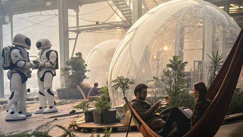 Wie sieht die Zukunft aus? Mit Künstlicher Intelligenz erzeugte Bilder zeigen solche Visionen zur Zeit im Schloss Brake. - © Weserrenaissance-Museum Schloss Brake