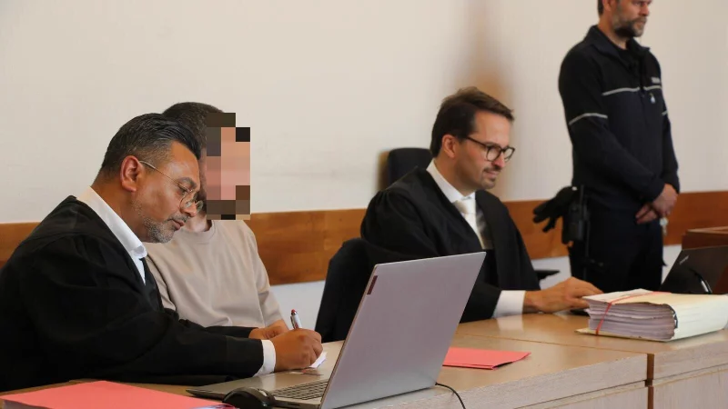 Verteidiger Remzi Yalcin (links) aus Detmold und sein Kollege Dr. Dario Arconada Valbuena (rechts) aus Hannover sitzen zum Prozessauftakt Ende September zwischen dem angeklagten Umzugsunternehmer (35) aus Lippe. - &copy; Janet K&ouml;nig