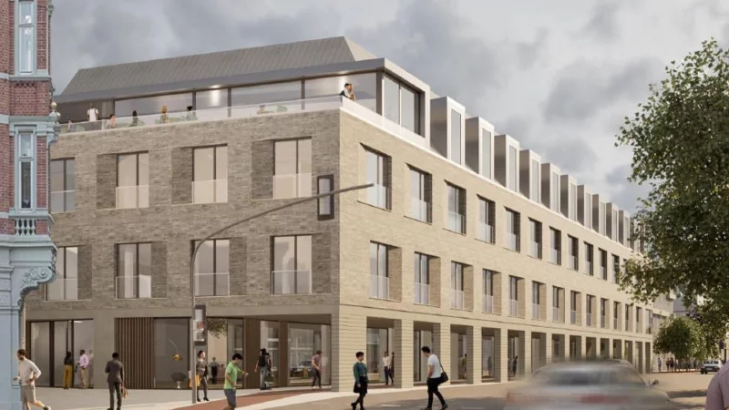 So sieht der Entwurf f&uuml;r das neue Honrsche Tor aus - oben soll eine Rooftop-Bar entstehen. - &copy; Dupr&eacute;-Architekten