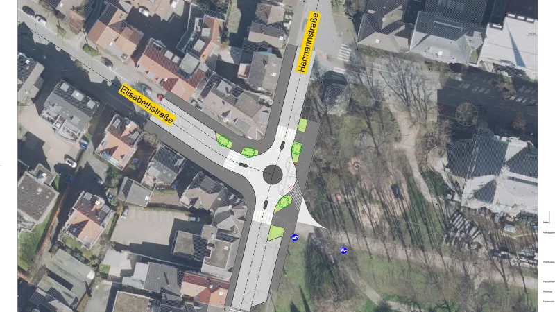 Der Bau des geplanten Kreisverkehrs an der Ecke Hermannstraße/Elisabethstraße verzögert sich. Die Stadt wartet noch auf Fördermittel. - © Grafik: Stadt Detmold