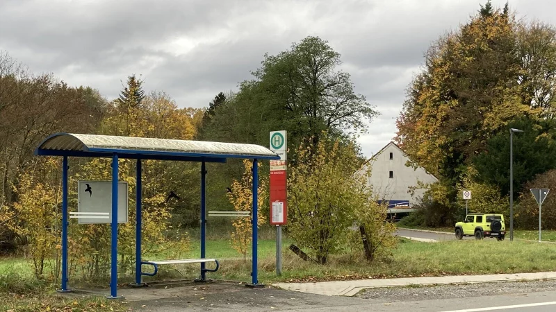Nur bis zur Bushaltestelle geht der Fu&szlig;weg an der Externsteiner Stra&szlig;e bei Holzhausen-Externsteine. - &copy; Cordula Gr&ouml;ne