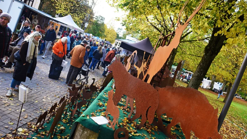 Vom Heinrich-Drake-Platz bis in den Kurpark hinein konnten sich die Besucher des Bauernmarkts an den zahlreichen Angeboten sattsehen. - © Nicole Ellerbrake
