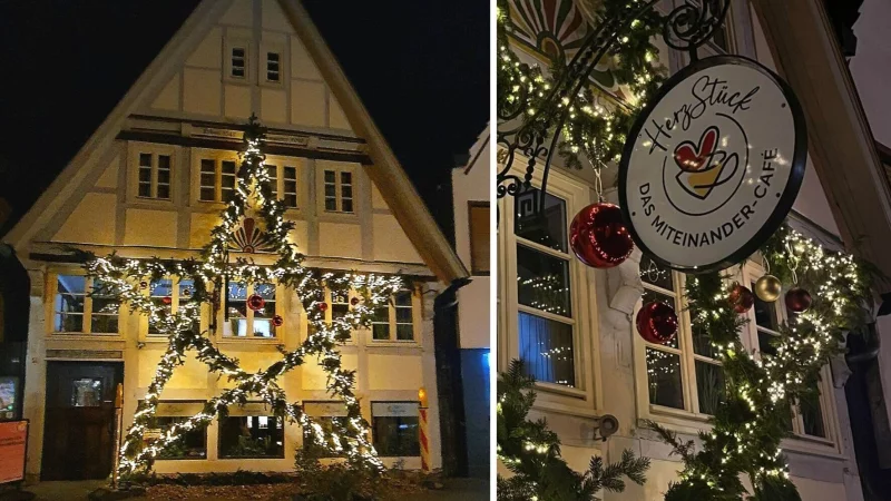 Zum ersten Mal steht der Weihnachtsstern von "Lipper f&uuml;r Lipper" am vereinseigenen Fachwerkhaus in der Krummen Stra&szlig;e. - &copy; Lipper f&uuml;r Lipper