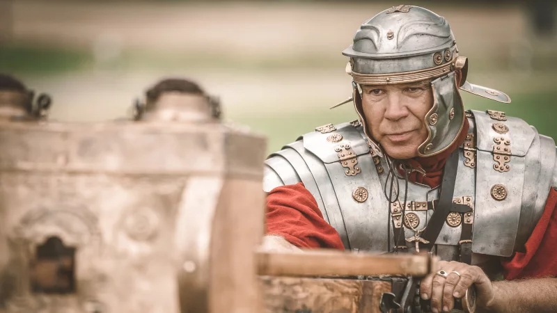 Ein r&ouml;misches Torsionsgesch&uuml;tz im Einsatz. Wie diese Waffe funktioniert, wird bei den Chruskertagen gezeigt.
Foto: Hans-Werner Berg - &copy; Hans-Werner Berg.