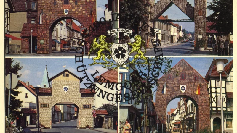 Eine Postkarte von 1975 zeigt die vier "Stadttore" der Sch&uuml;tzen. - &copy; Fotorechte: Sch&uuml;tzengesellschaft Lemgo