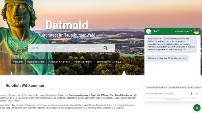 Wer auf der st&auml;dtischen Internetseite unten rechts auf eine kleine Sprechblase klickt, wird vom Chatbot "ChaDT" begr&uuml;&szlig;t. - &copy; Jana Beckmann