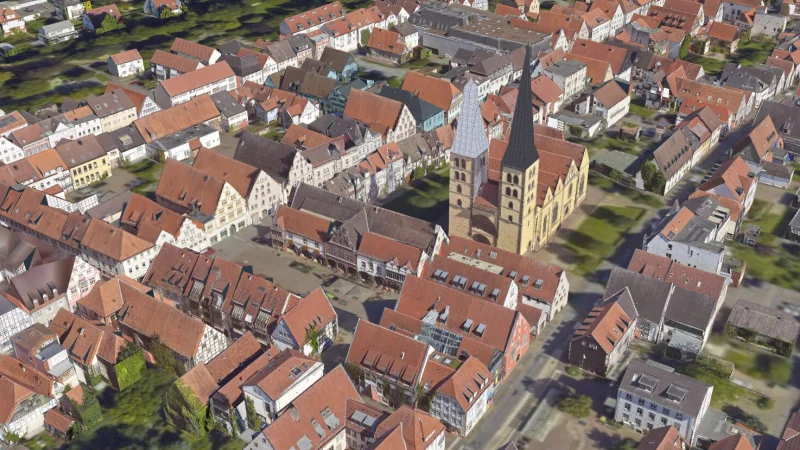 Die Fassaden der Altstadt wurden realit&auml;tsgetreu digital rekonstruiert. - &copy; Grafik: Stadt Lemgo
