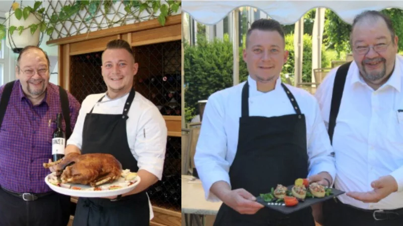 K&uuml;chenchef Florian Gr&ouml;nnert (links) mit seinem Ex-Chef Norbert Lange. - &copy; Christina Pfrommer