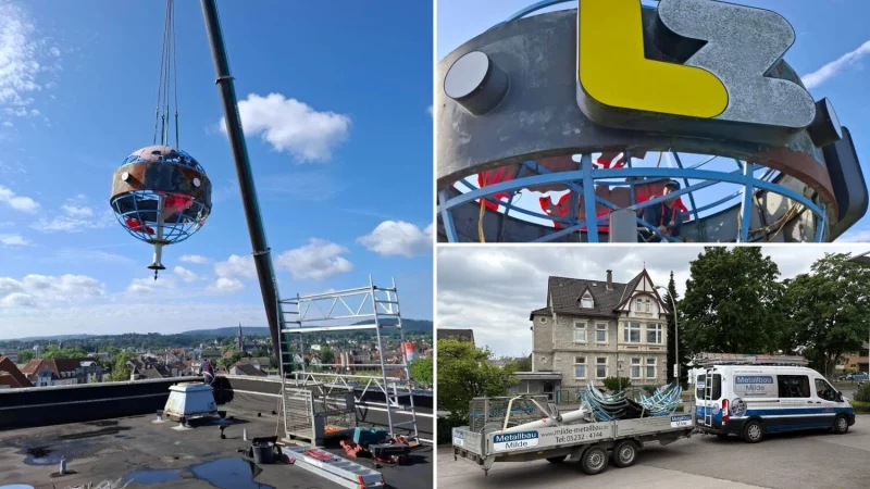 Die Weltkugel aus Detmold ist abmontiert worden. - &copy; Firma Milde / Jan Schillmann