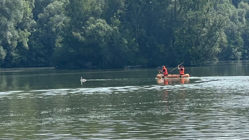 Die Feuerwehr befreit auf dem Meschesee einen Schwan, der sich in einer Angelschnur verfangen hat. - © Feuerwehr Detmold