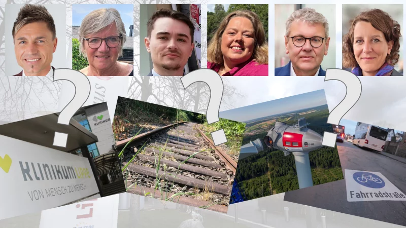 Sechs Kandidaten - viele Fragen. (Von links) Andreas Epp (Aufbruch C), Heike Görder (UKTM), Paul Kuhlemann (Die Partei), Ilka Kottmann (SPD), Meinolf Haase (CDU) und Inga Loke (Grüne) haben sie für Sie beantwortet. - © Collage: Thomas Stechemesser