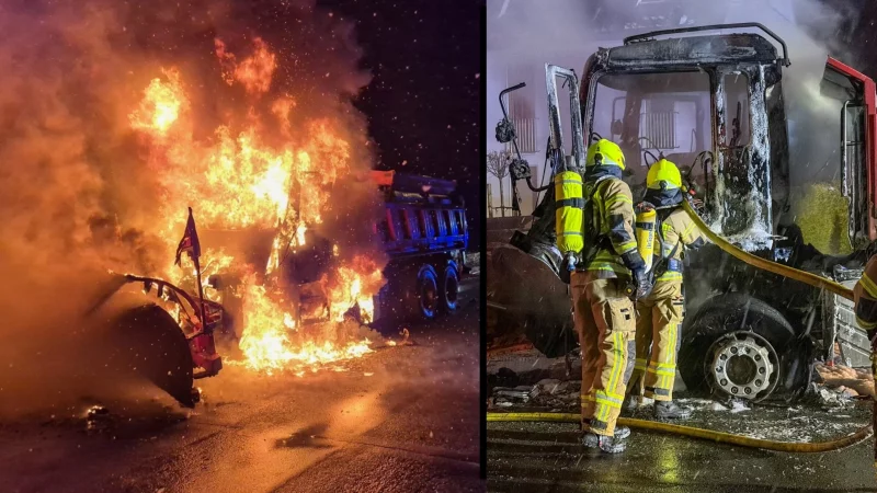 Auf der Bielefelder Stra&szlig;e in Detmold ist ein R&auml;um- und Streufahrzeug am Mittwochmorgen in Brand geraten. - &copy; Feuerwehr Detmold