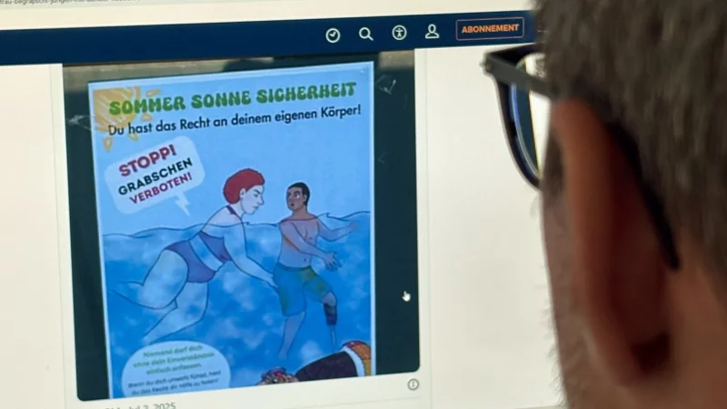 Im Internet, wie hier auf "X", wird besonders dieses Plakatmotiv aus den Bürener Freibädern verbreitet. Oft mit scharfer Kritik versehen. - © Jens Reddeker